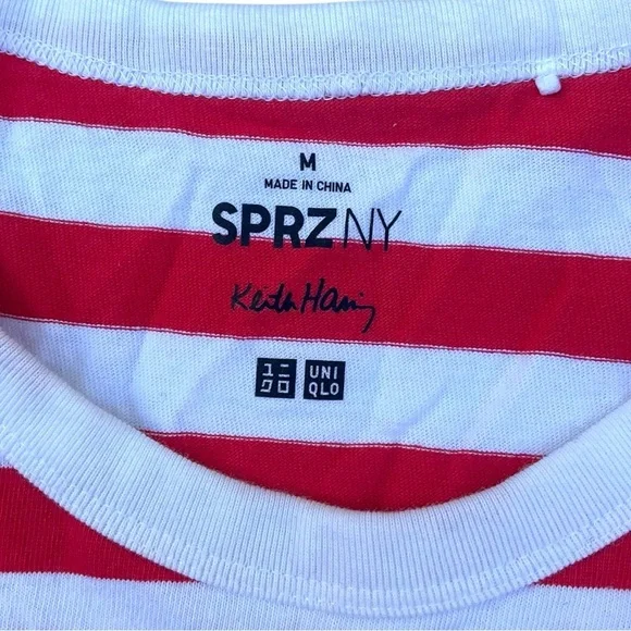 🎨 Keith‎ Haring x Uniqlo SPRZ NY Striped Tee 👕 Red White Art Face Print - Picture 4 of 5